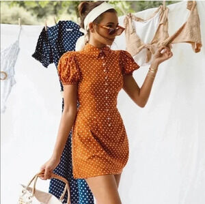 WeWoreWhat Elle Polka Dot Puff-Sleeve Mini Dress(XL)